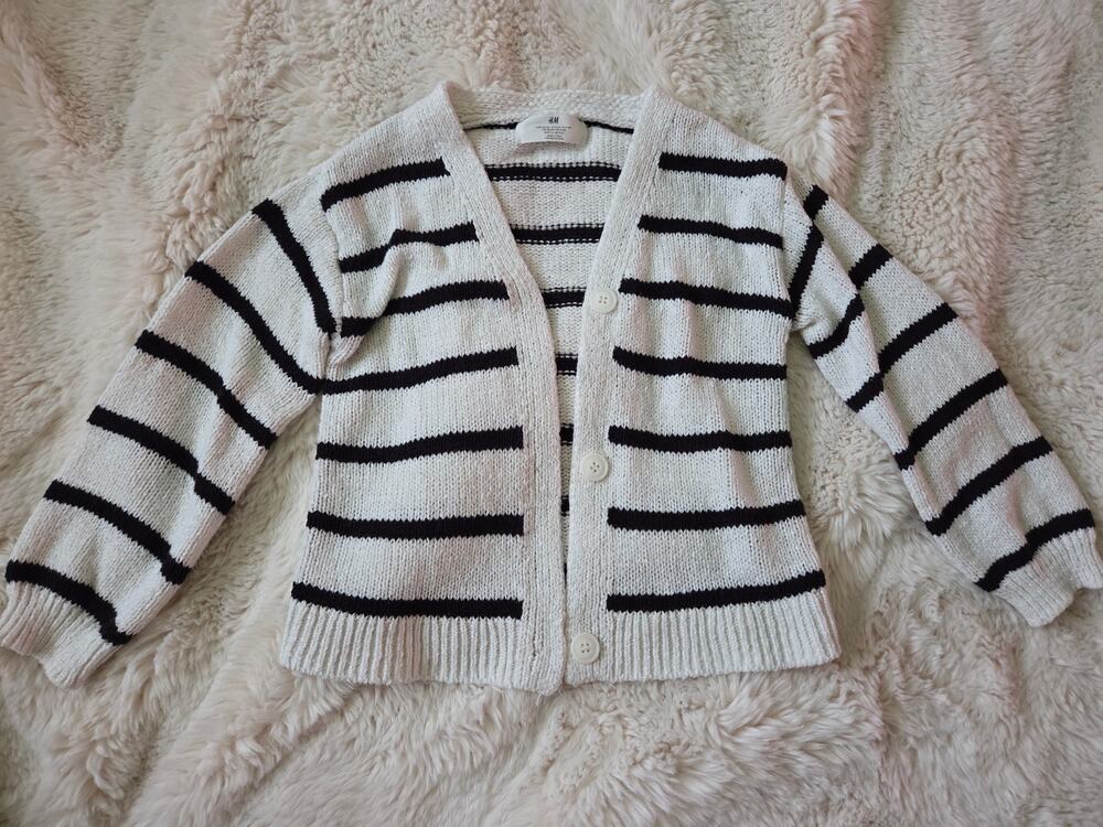 H&M Kids Girls Black and White Striped Open Front Cardigan Sweater 5t/6